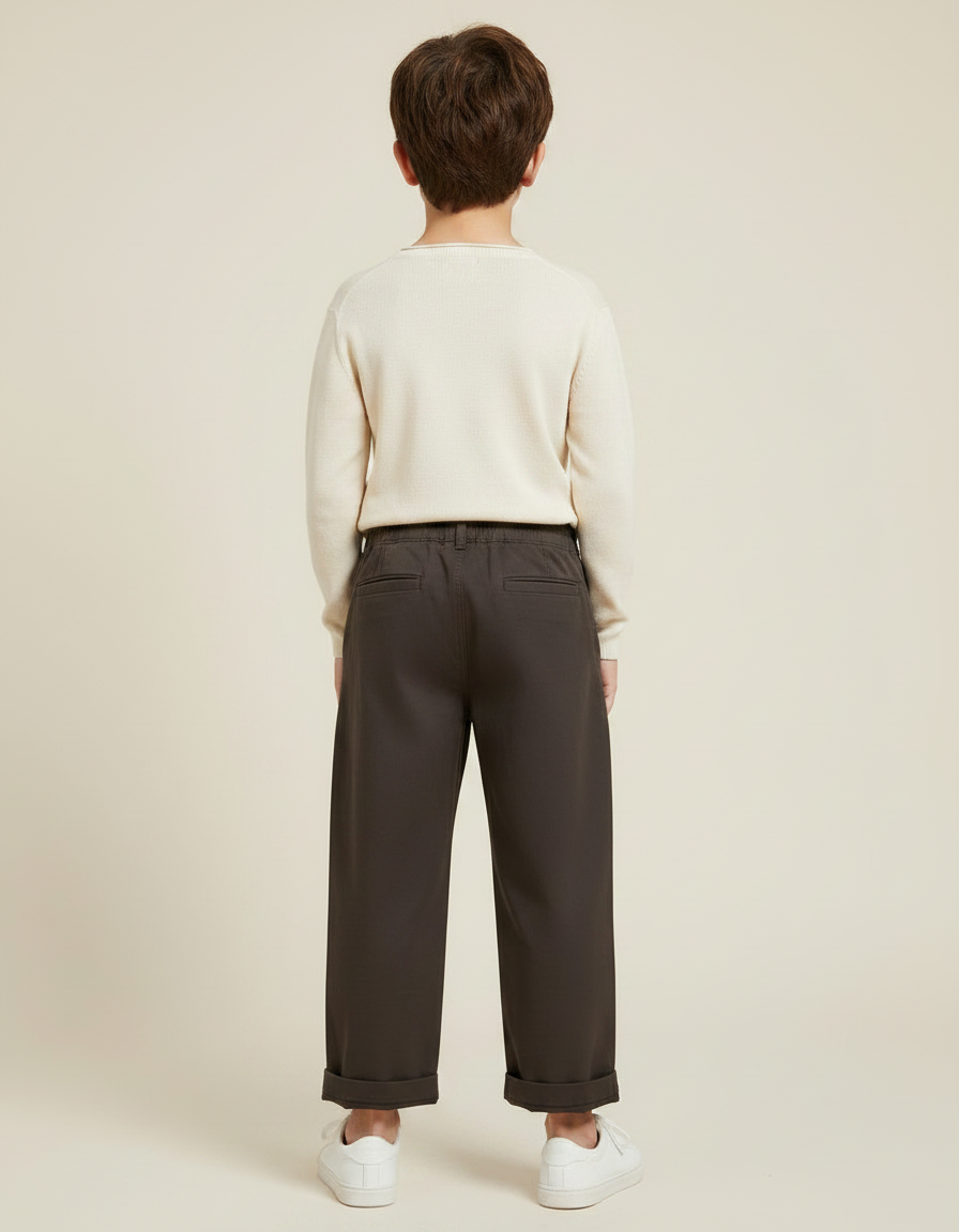Pantalon Fluide Marron Coton Ample Garçon Décontracté - Gabardine - vue 2