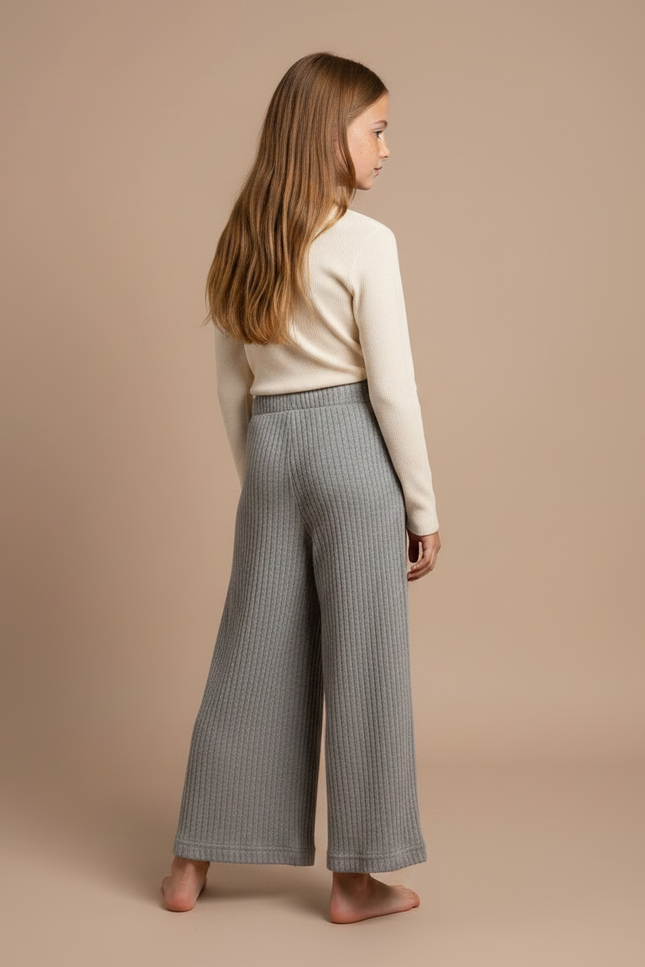 Pantalon Fluide Gris Côtelé Ample Confortable Fille - Maille - vue 2