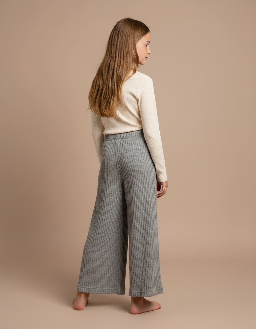 Pantalon Fluide Gris Côtelé Ample Confortable Fille - Maille - vue 2