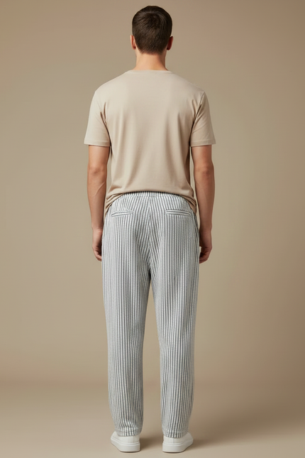 Pantalon Fluide Rayé Droit Décontracté Homme Cordon - Imprimé Maille - vue 2