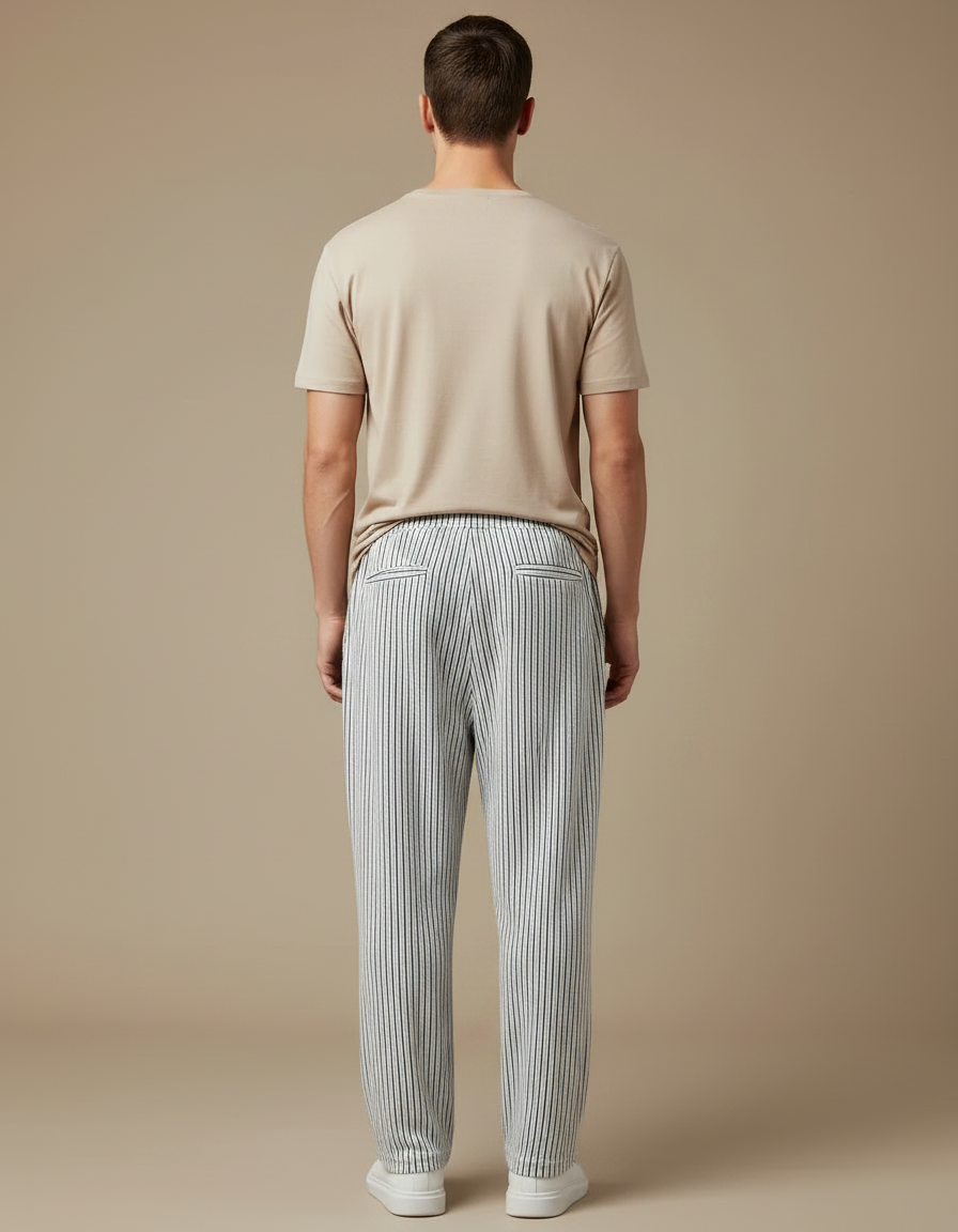 Pantalon Fluide Rayé Droit Décontracté Homme Cordon - Imprimé Maille - vue 2