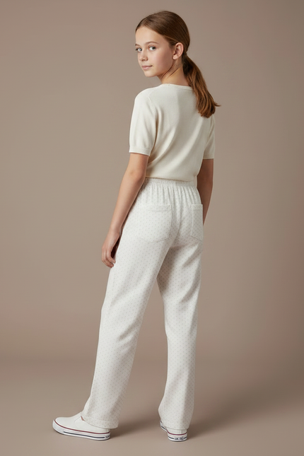 Pantalon Fluide Blanc Pointillé Ample Décontracté Coton - vue 2