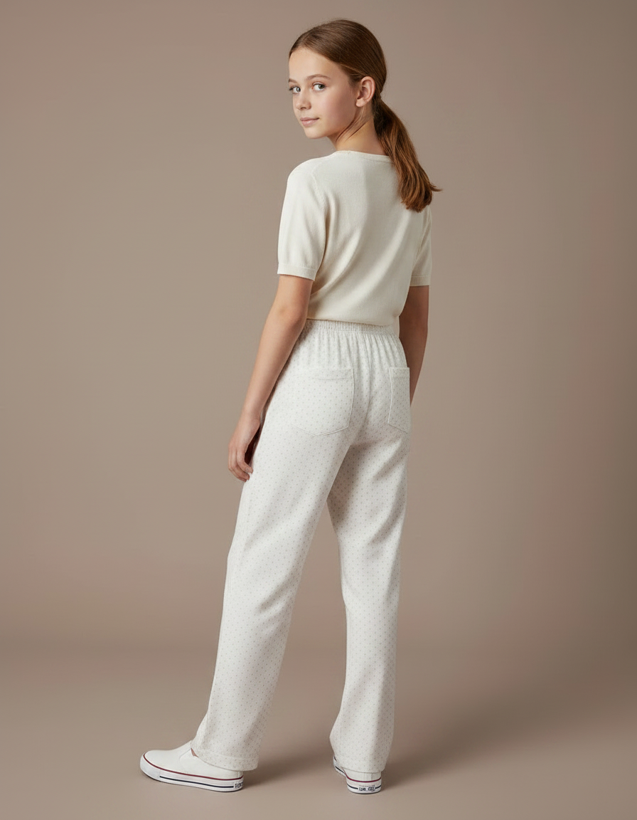 Pantalon Fluide Blanc Pointillé Ample Décontracté Coton - vue 2