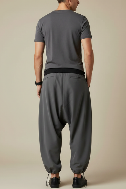 Pantalon Fluide Gris Ample Cordon Plissé Confortable - Polyester - vue 2