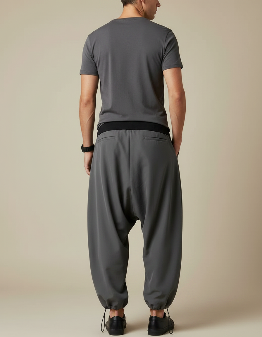 Pantalon Fluide Gris Ample Cordon Plissé Confortable - Polyester - vue 2