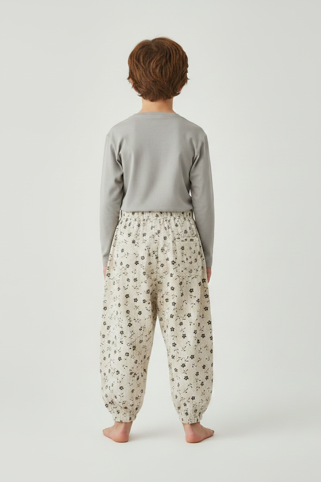Pantalon Fluide Côtelé Beige Ample Fleuri Enfant - Cordé - vue 2
