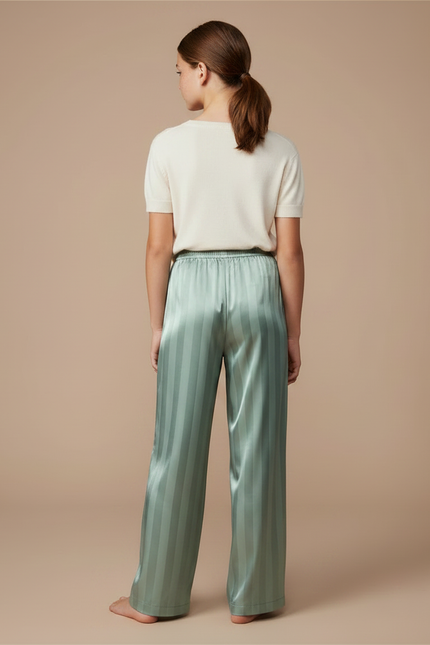 Pantalon Fluide Vert Menthe Rayé Satiné Ample - vue 2