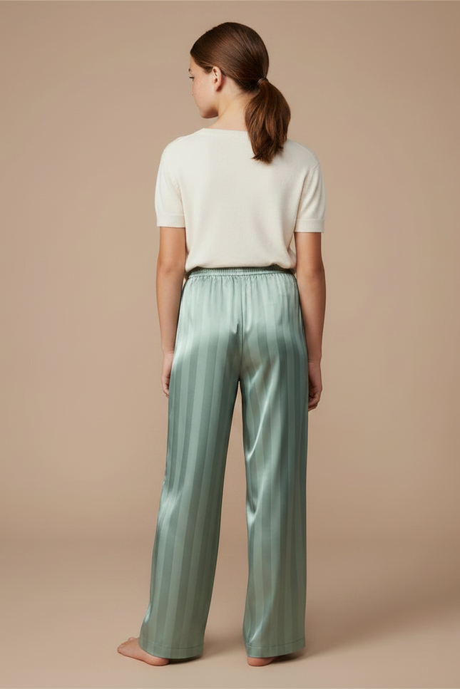 Pantalon Fluide Vert Menthe Rayé Satiné Ample - vue 2