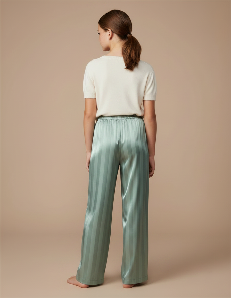 Pantalon Fluide Vert Menthe Rayé Satiné Ample - vue 2