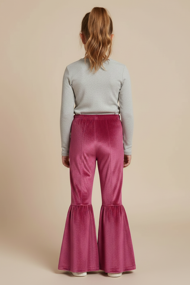 Pantalon Fluide Rose Velours Évasé Enfant Brillant - vue 2