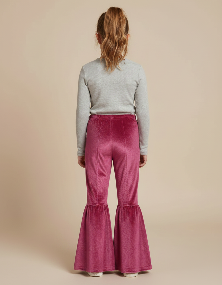 Pantalon Fluide Rose Velours Évasé Enfant Brillant - vue 2