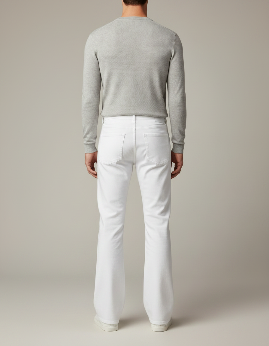 Pantalon Fluide Blanc Évasé Coupe Vintage Homme - Jean - vue 2