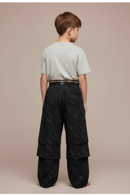 Pantalon Fluide Noir Superposé Marbré Ample Enfant - Viscose - vue 2