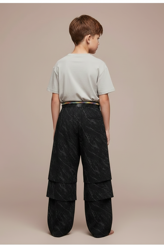 Pantalon Fluide Noir Superposé Marbré Ample Enfant - Viscose - vue 2