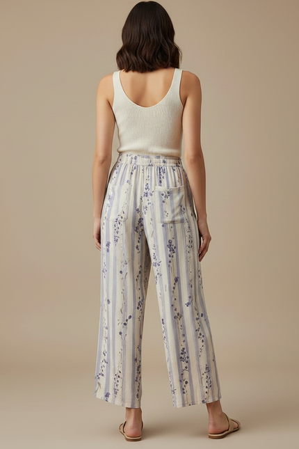 Pantalon Fluide Rayé Floral Ample Léger Estival - Imprimé Viscose - vue 2
