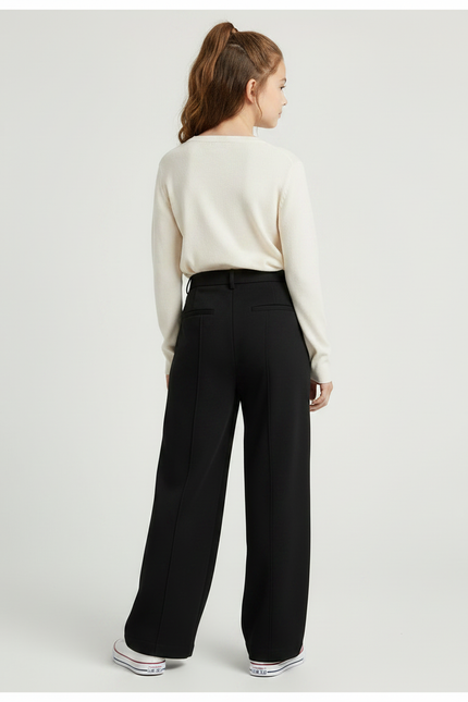 Pantalon Fluide Noir Ample Taille Haute Droit Élégant - Polyester - vue 2