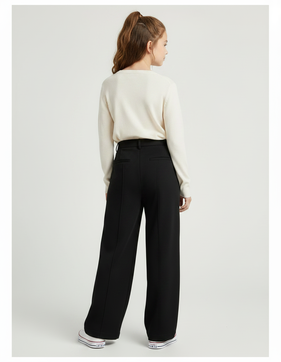 Pantalon Fluide Noir Ample Taille Haute Droit Élégant - Polyester - vue 2