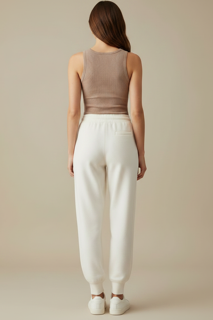 Pantalon Fluide Écru Maille Ample Cordon Femme - Blanc Molleton - vue 2