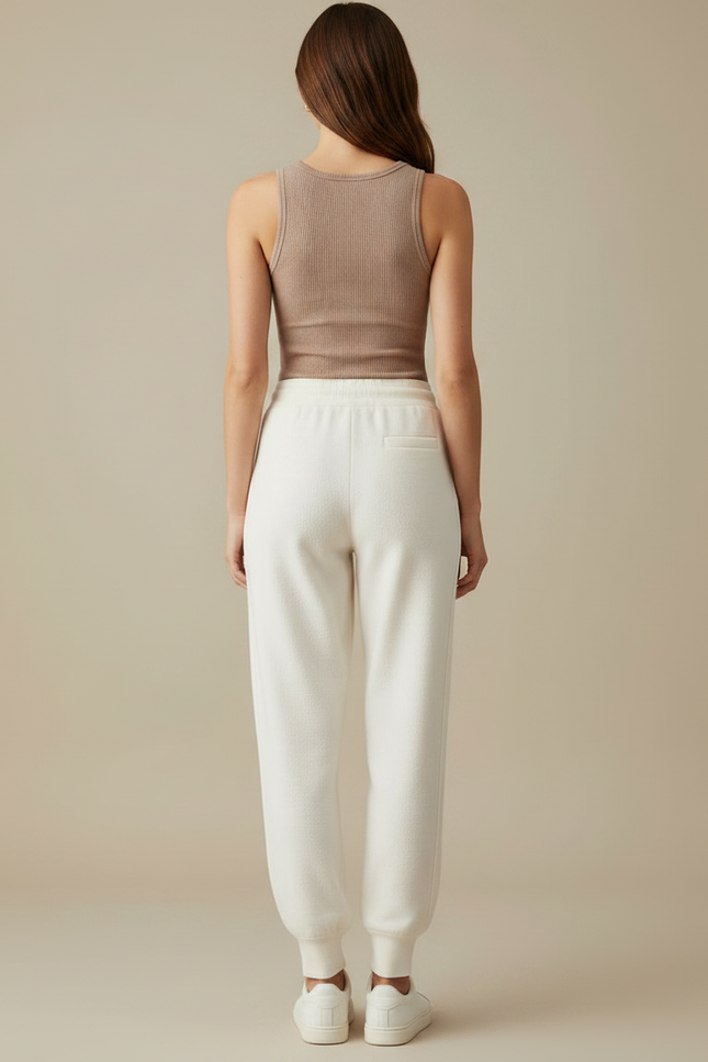 Pantalon Fluide Écru Maille Ample Cordon Femme - Blanc Molleton - vue 2