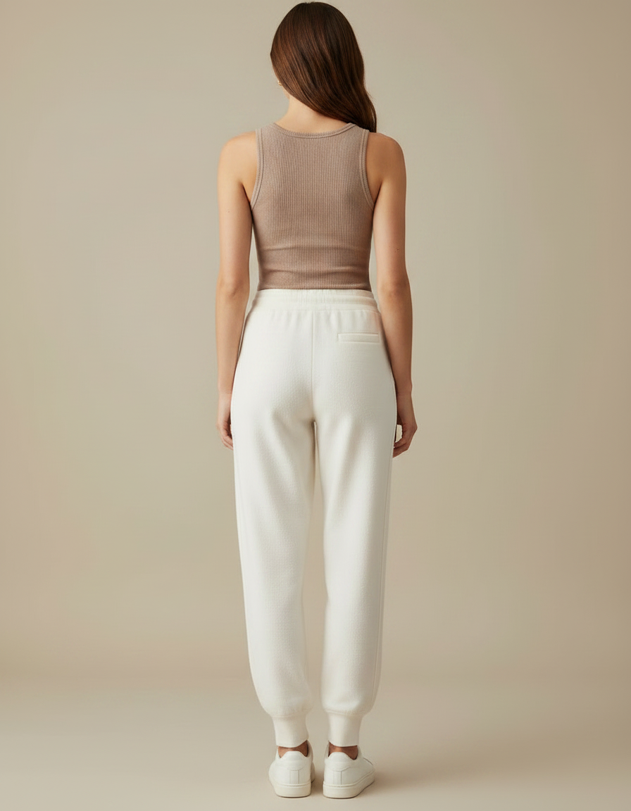Pantalon Fluide Écru Maille Ample Cordon Femme - Blanc Molleton - vue 2