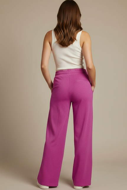 Pantalon Fluide Rose Ample Décontracté Cordon Poches - Molleton - vue 2