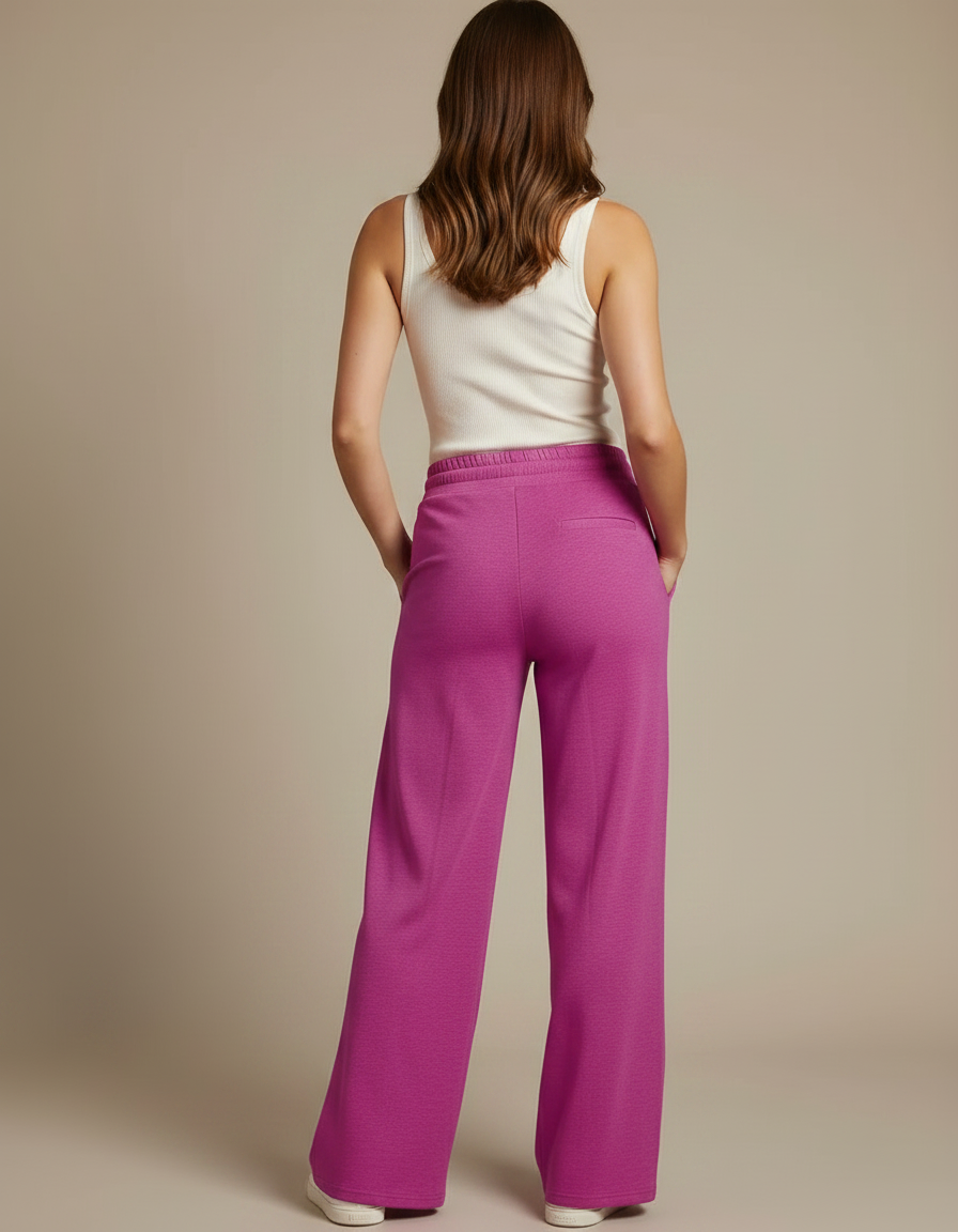 Pantalon Fluide Rose Ample Décontracté Cordon Poches - Molleton - vue 2