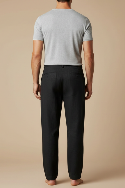 Pantalon Fluide Noir Lin Droit Habillé Homme - vue 2