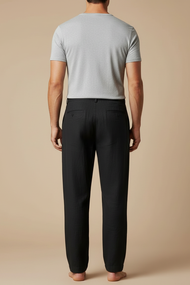 Pantalon Fluide Noir Lin Droit Habillé Homme - vue 2