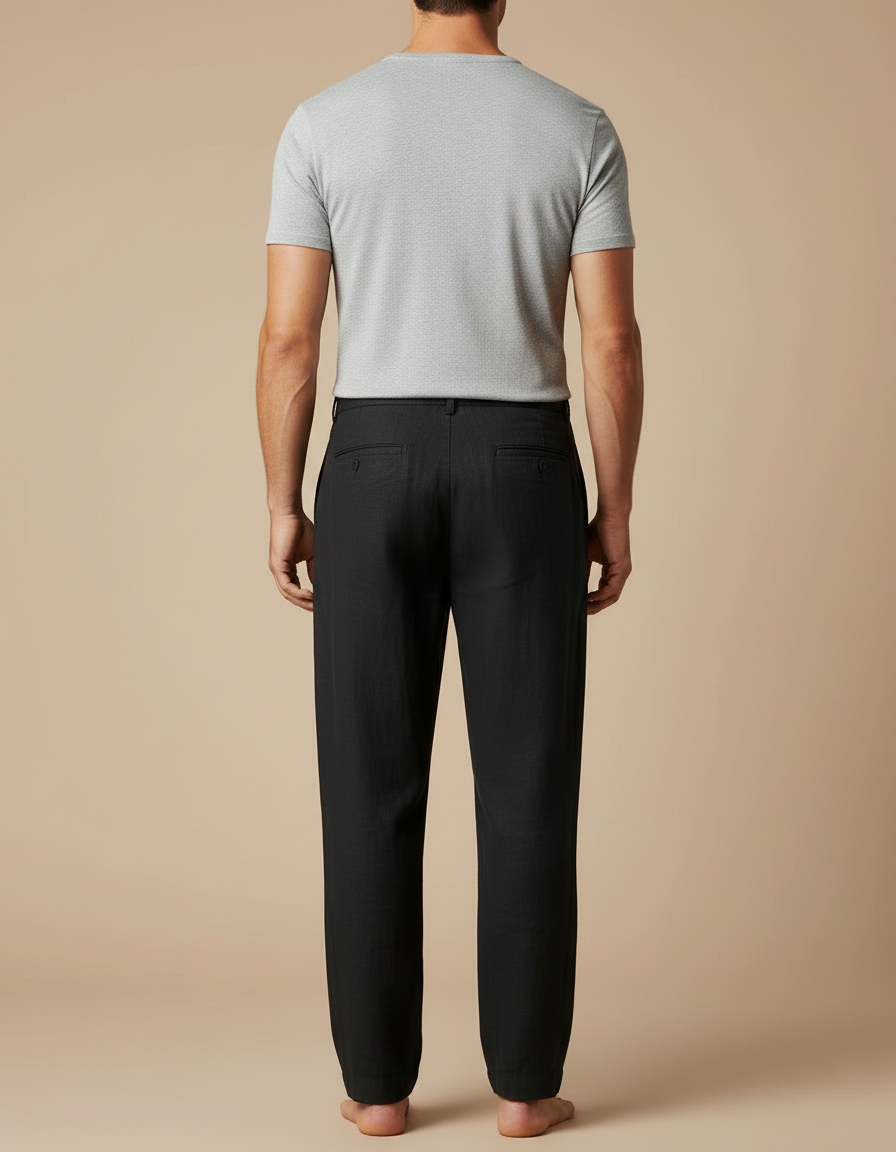 Pantalon Fluide Noir Lin Droit Habillé Homme - vue 2