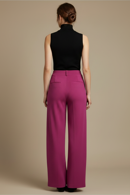 Pantalon Fluide Fuchsia Ample Texturé Élégant Femme - Rose Maille - vue 2