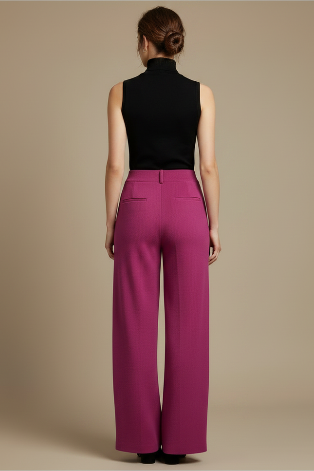 Pantalon Fluide Fuchsia Ample Texturé Élégant Femme - Rose Maille - vue 2