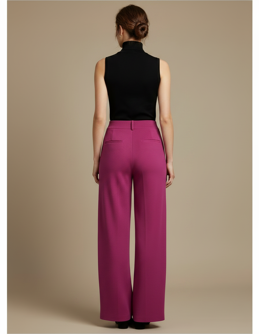 Pantalon Fluide Fuchsia Ample Texturé Élégant Femme - Rose Maille - vue 2