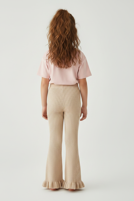 Pantalon Fluide Beige Côtelé Évasé Tricoté Fille - Maille - vue 2