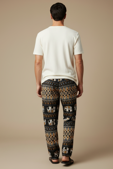 Pantalon Fluide Noir Ample Éléphant Thaïlandais Hippie Homme - Viscose - vue 2