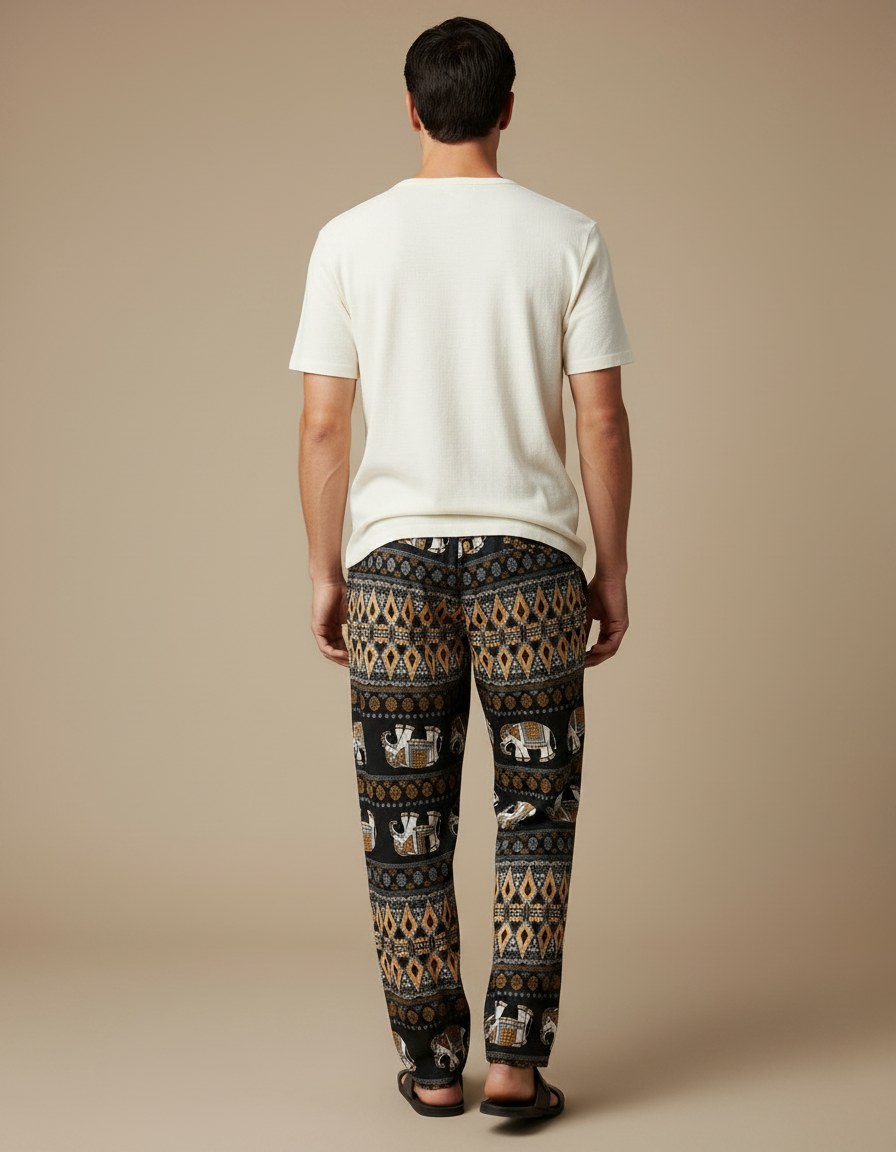 Pantalon Fluide Noir Ample Éléphant Thaïlandais Hippie Homme - Viscose - vue 2