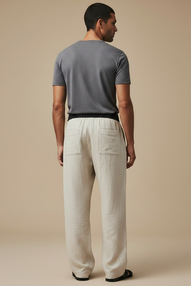Pantalon Fluide Écru Dragon Viking Cordon Ample Homme - Beige Lin - vue 2