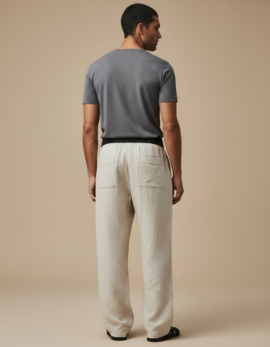 Pantalon Fluide Écru Dragon Viking Cordon Ample Homme - Beige Lin - vue 2