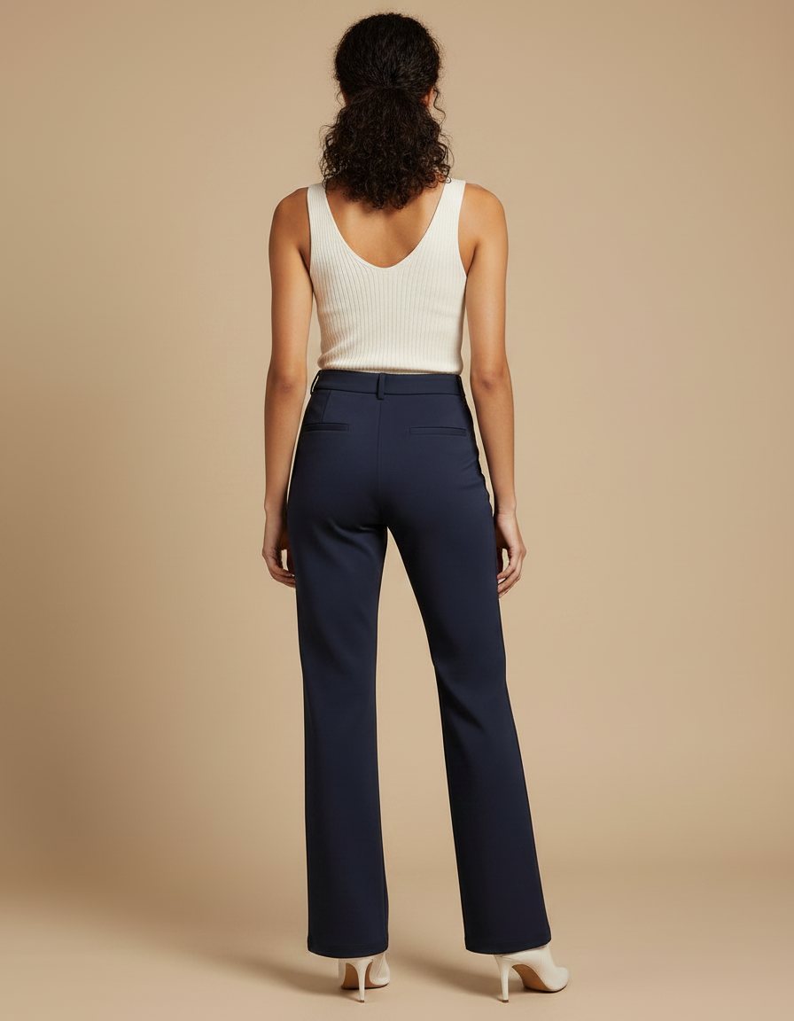 Pantalon Fluide Femme Sans Repassage - Marine Polyester - vue 2