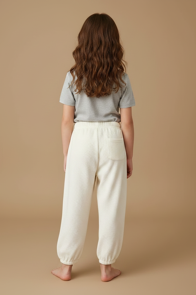Pantalon Fluide Écru Côtelé Ample Décontracté Smiley - Beige Maille - vue 2