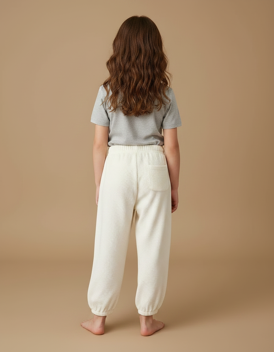 Pantalon Fluide Écru Côtelé Ample Décontracté Smiley - Beige Maille - vue 2