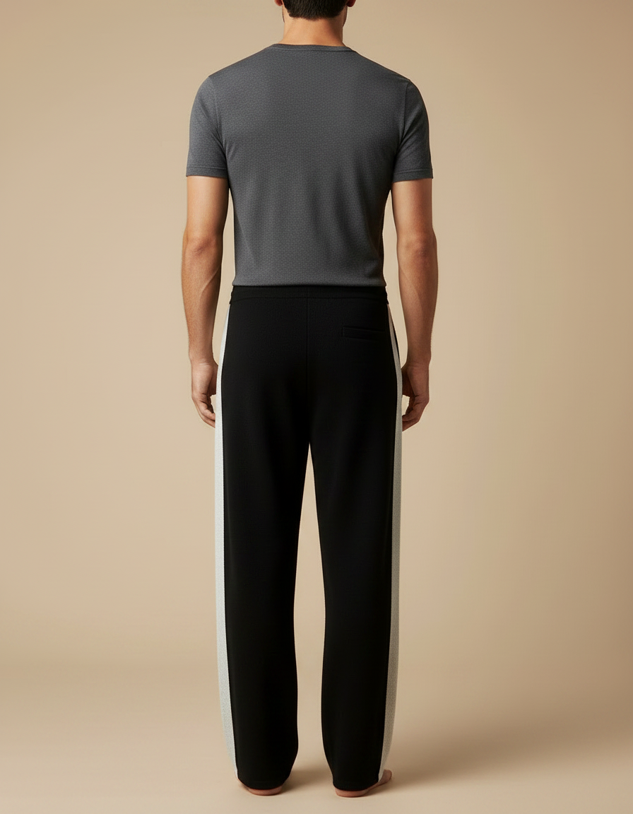 Pantalon Fluide Noir Laine Mérinos Jacquard Décontracté - vue 2