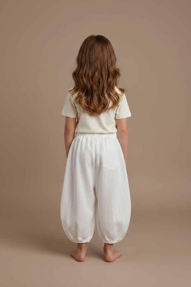 Pantalon Fluide Blanc Ample Coton Resserré Enfant - Lin - vue 2