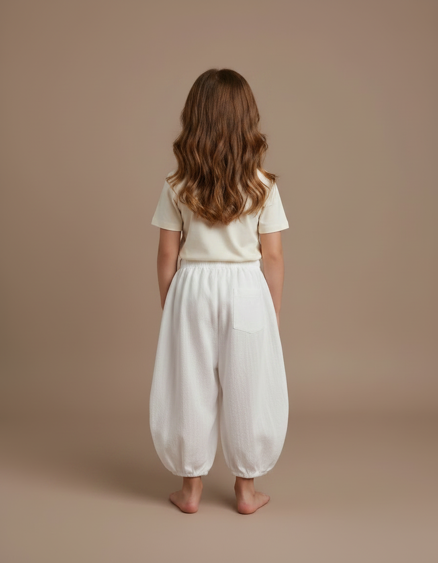 Pantalon Fluide Blanc Ample Coton Resserré Enfant - Lin - vue 2
