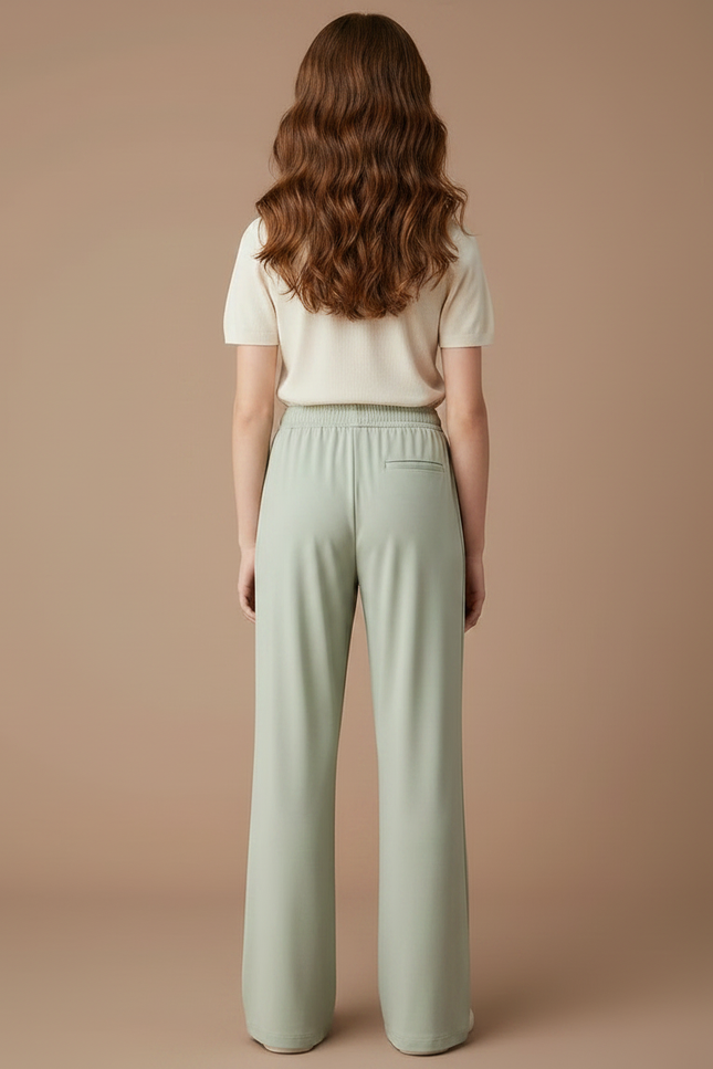 Pantalon Fluide Vert Ample Taille Élastiquée Fille - Polyester - vue 2