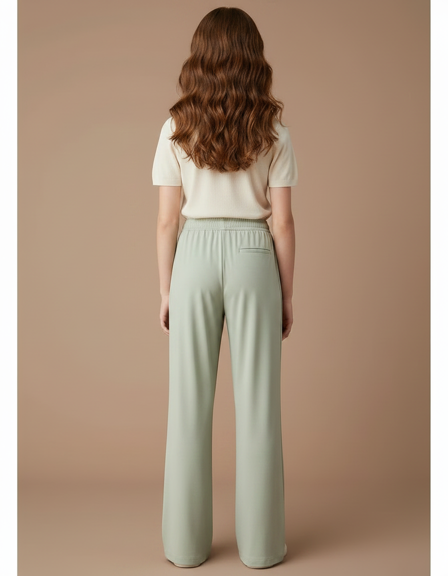 Pantalon Fluide Vert Ample Taille Élastiquée Fille - Polyester - vue 2