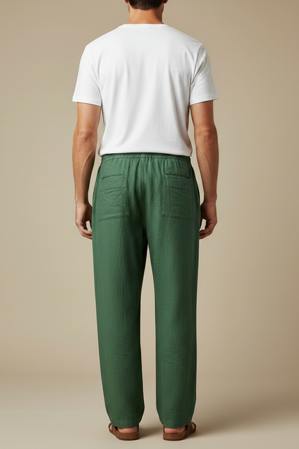 Pantalon Fluide Vert Lin Ample Décontracté Homme - vue 2