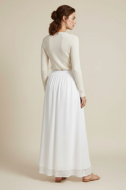 Pantalon Fluide Blanc Ample Taille Haute Chiffon Décontracté - Polyester - vue 2