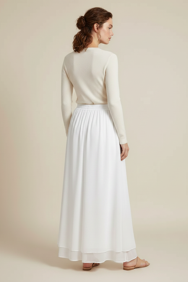 Pantalon Fluide Blanc Ample Taille Haute Chiffon Décontracté - Polyester - vue 2