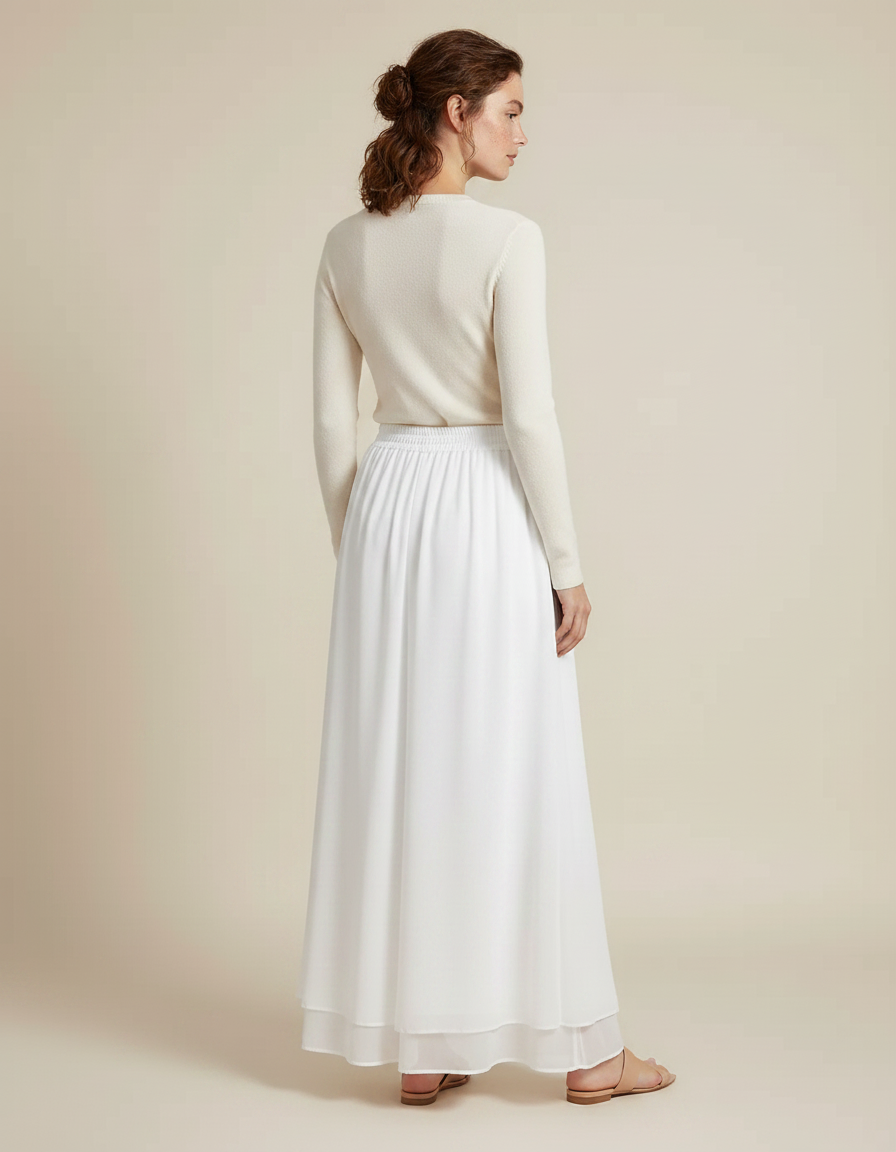 Pantalon Fluide Blanc Ample Taille Haute Chiffon Décontracté - Polyester - vue 2