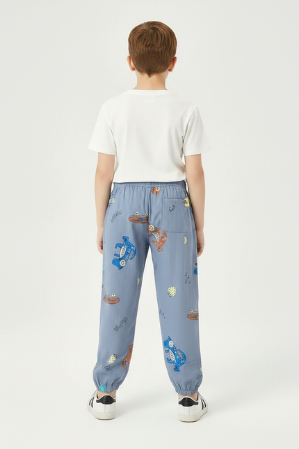 Pantalon Fluide Bleu Ciel Ample Dinosaure Coton - vue 2
